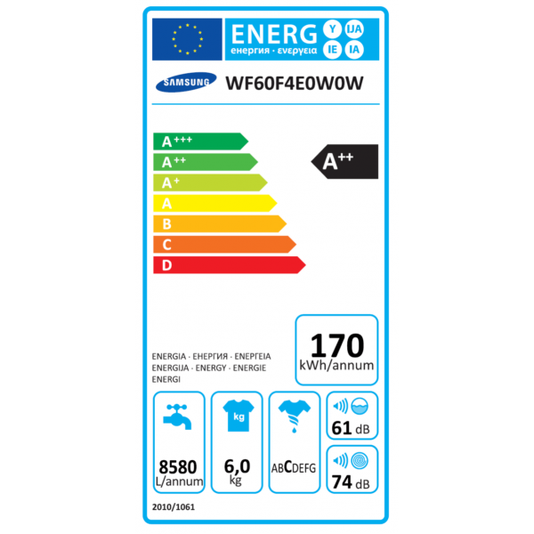 Samsung WF60F4E0W0W/LE használt A++ 6kg elöltöltős mosógép
